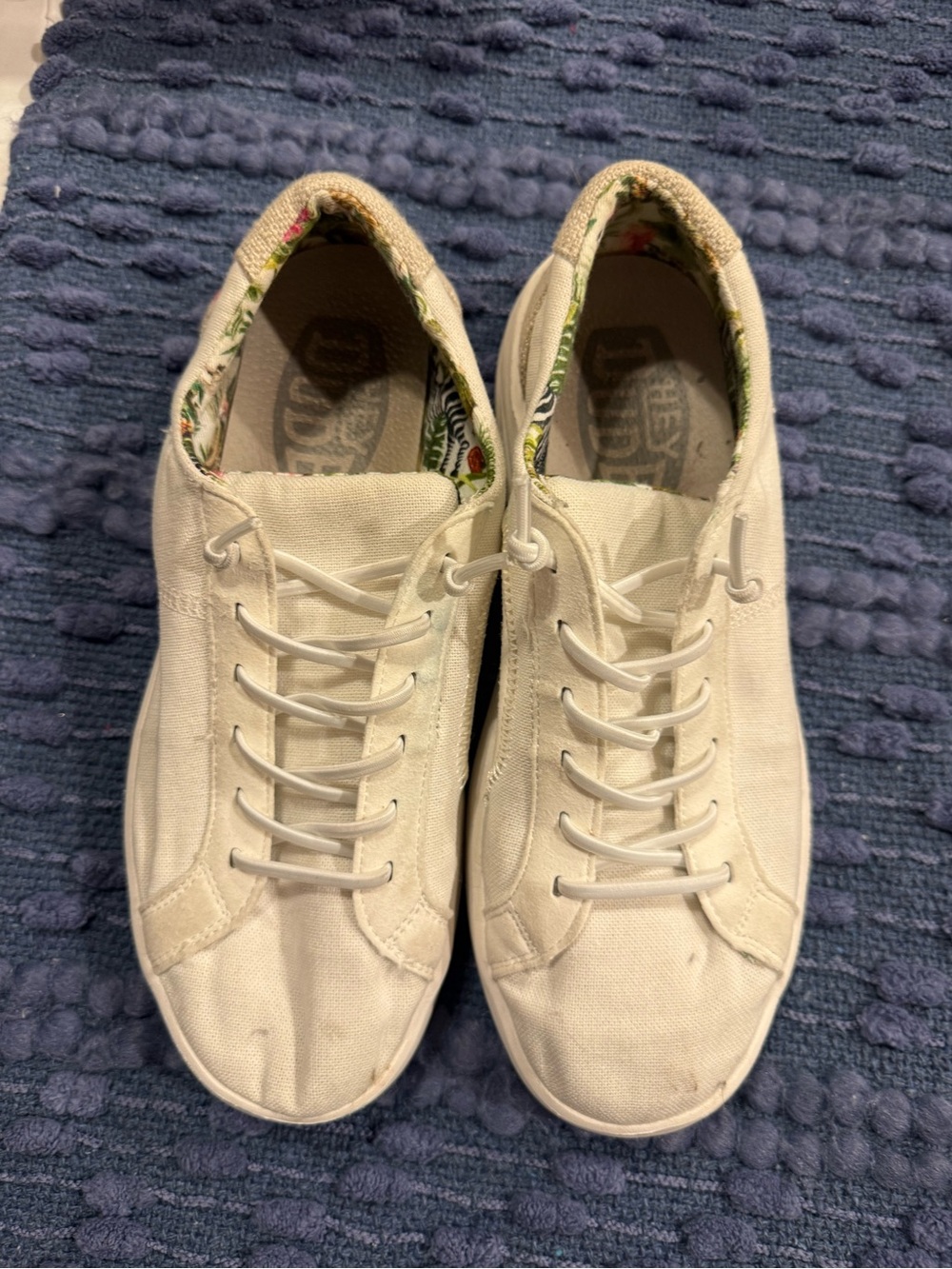 Hey Dude Coconut White Canvas Sneakers with Floral Inner Lining